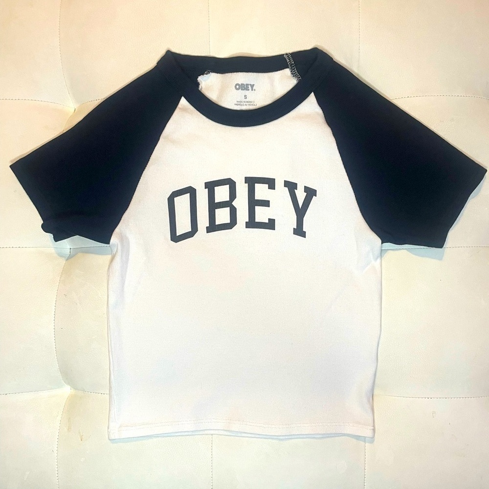 Obey women’s small Black and White Raglan T-Shirt